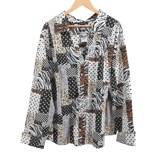Ashley Stewart Womens Patchwork Animal Print Button Down Shirt Plus Size New28 - Picture 1 of 13
